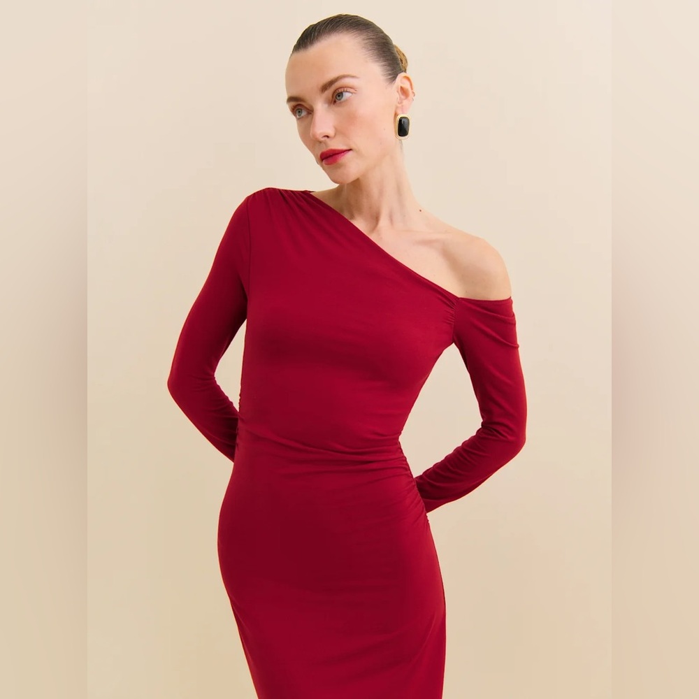 Reformation Burgundy One-Shoulder Dress